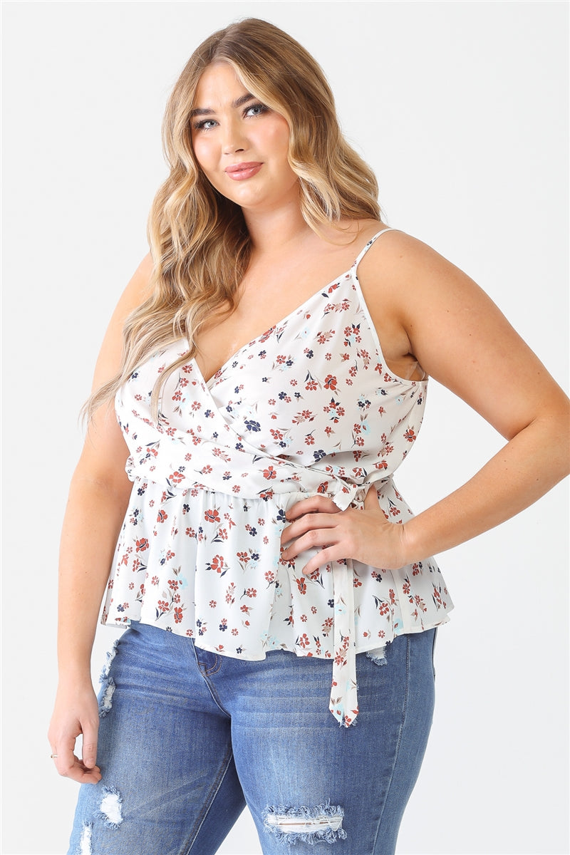 Plus Floral Sleeveless Wrap Neck Flare Hem Top king-general-store-5710.myshopify.com