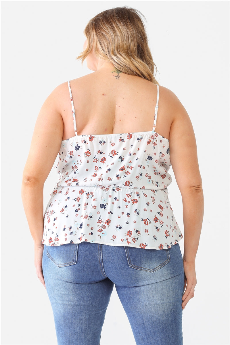 Plus Floral Sleeveless Wrap Neck Flare Hem Top king-general-store-5710.myshopify.com