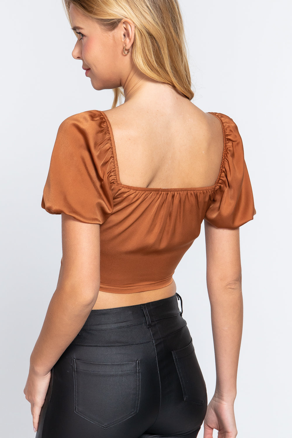 Short Slv Shirring Satin Crop Top king-general-store-5710.myshopify.com