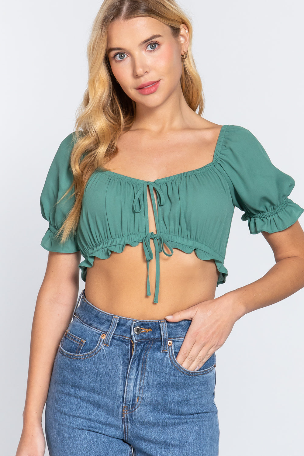 Short Slv Print Crop Woven Top king-general-store-5710.myshopify.com