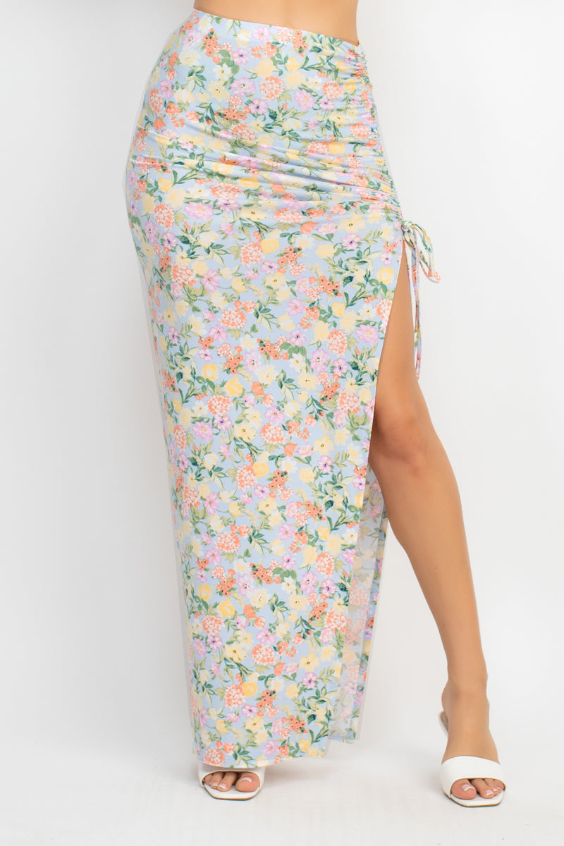 Front Knot Floral Top & Ruched Maxi Skirts Set king-general-store-5710.myshopify.com