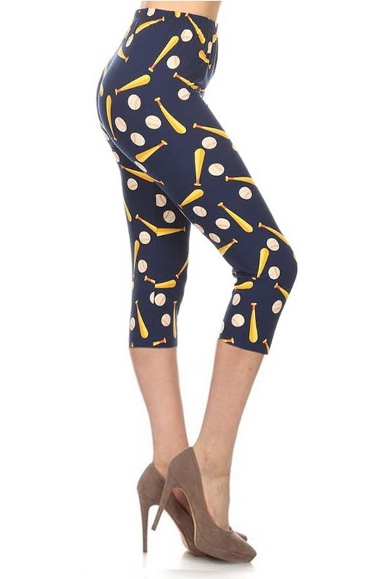 Baseball Printed High Waisted Capri Leggings king-general-store-5710.myshopify.com