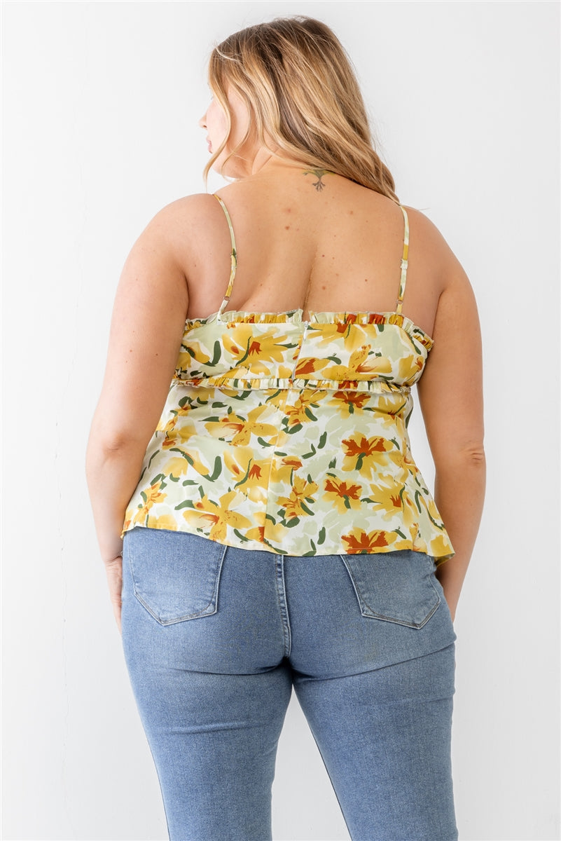 Plus Floral Print Woven Ruffle Sleeveless Back Zipper Tank Top king-general-store-5710.myshopify.com