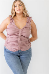 Plus Ruched Button-up Ruffle Strap Smocked Back Tank Top king-general-store-5710.myshopify.com