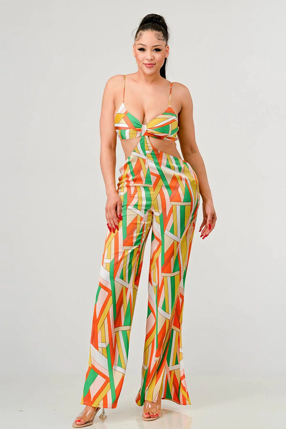 Geo Print Satin Bra Top and Palazzo Jumpsuit king-general-store-5710.myshopify.com