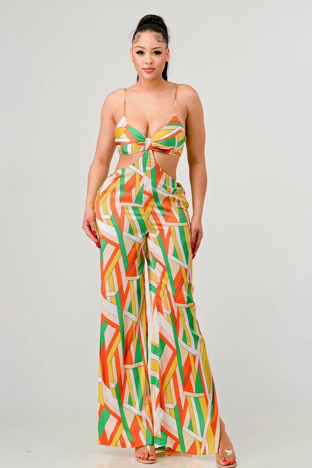 Geo Print Satin Bra Top and Palazzo Jumpsuit king-general-store-5710.myshopify.com