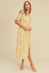 Button Closure Waist Belt Puff Sleeve Dress king-general-store-5710.myshopify.com