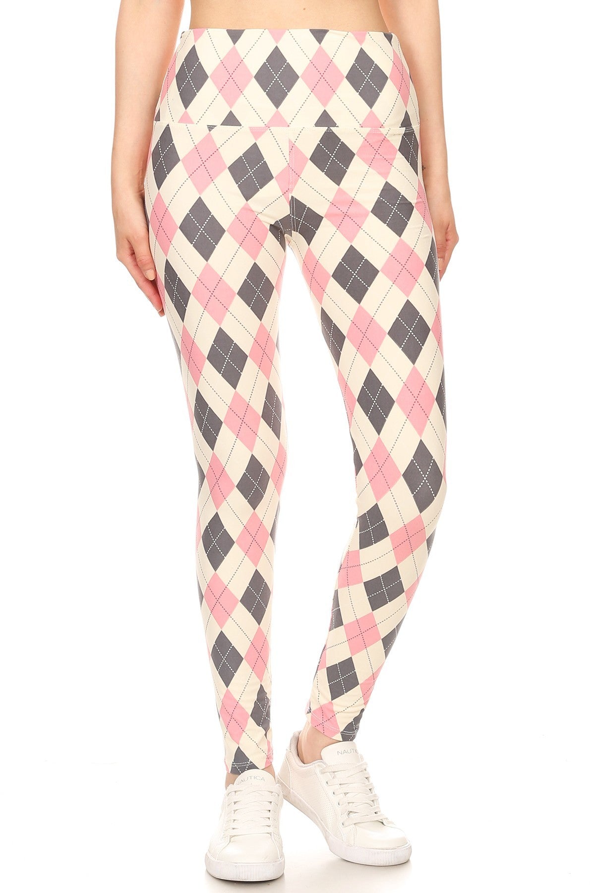 5-inch Long Yoga Style Banded Lined Argyle Printed Knit Legging With High Waist king-general-store-5710.myshopify.com