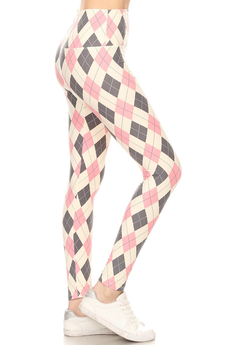 5-inch Long Yoga Style Banded Lined Argyle Printed Knit Legging With High Waist king-general-store-5710.myshopify.com