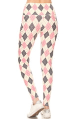 5-inch Long Yoga Style Banded Lined Argyle Printed Knit Legging With High Waist king-general-store-5710.myshopify.com