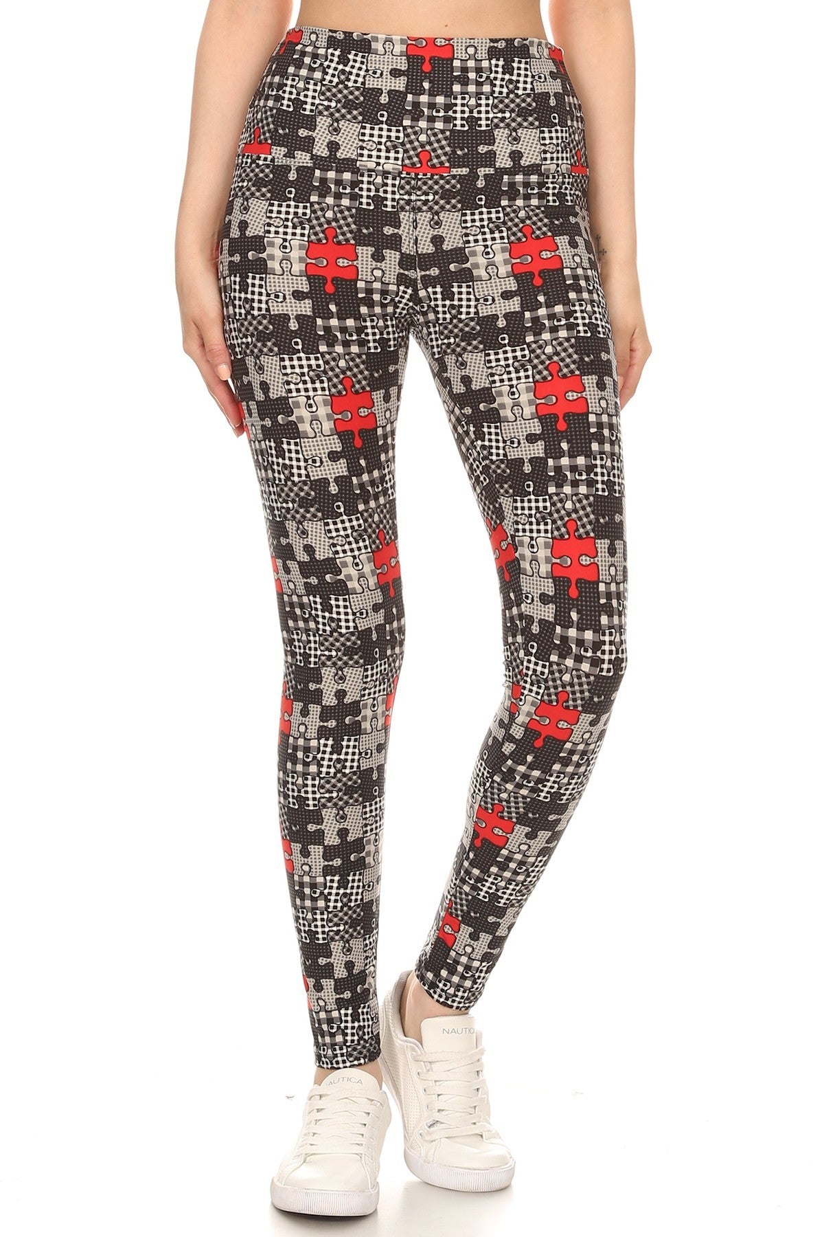 5-inch Long Yoga Style Banded Lined Puzzle Printed Knit Legging With High Waist king-general-store-5710.myshopify.com