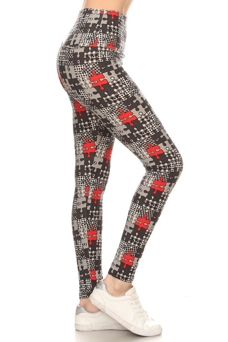 5-inch Long Yoga Style Banded Lined Puzzle Printed Knit Legging With High Waist king-general-store-5710.myshopify.com