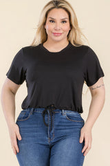 Plus Size Tie Front Drawstring Short Sleeve Crop Top king-general-store-5710.myshopify.com