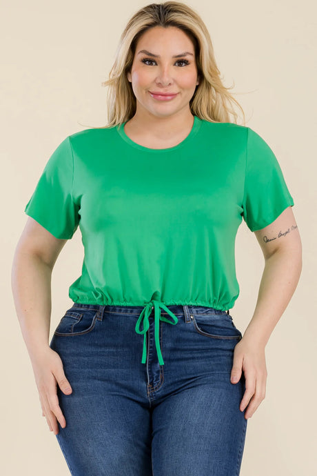 Plus Size Tie Front Drawstring Short Sleeve Crop Top king-general-store-5710.myshopify.com