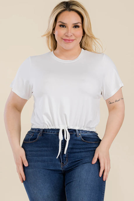 Plus Size Tie Front Drawstring Short Sleeve Crop Top king-general-store-5710.myshopify.com