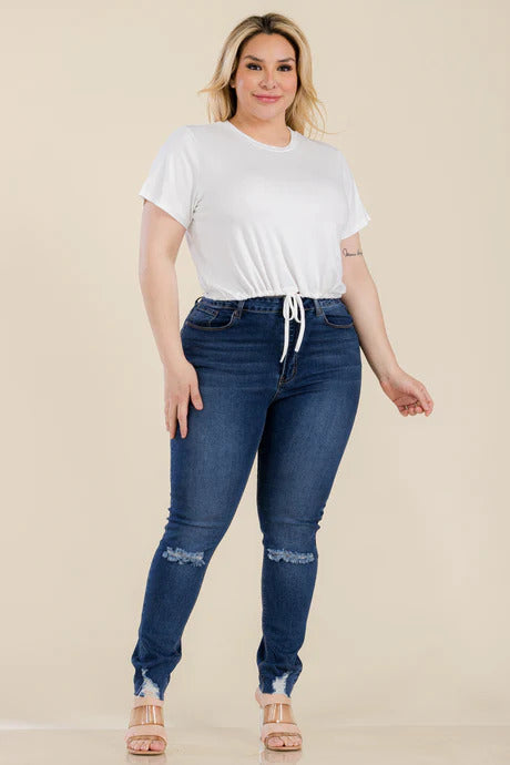 Plus Size Tie Front Drawstring Short Sleeve Crop Top king-general-store-5710.myshopify.com