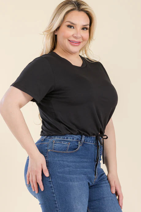 Plus Size Tie Front Drawstring Short Sleeve Crop Top king-general-store-5710.myshopify.com