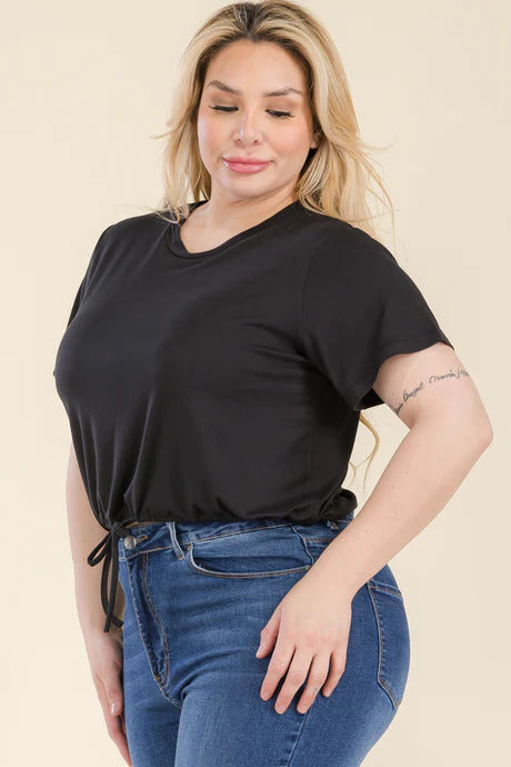 Plus Size Tie Front Drawstring Short Sleeve Crop Top king-general-store-5710.myshopify.com