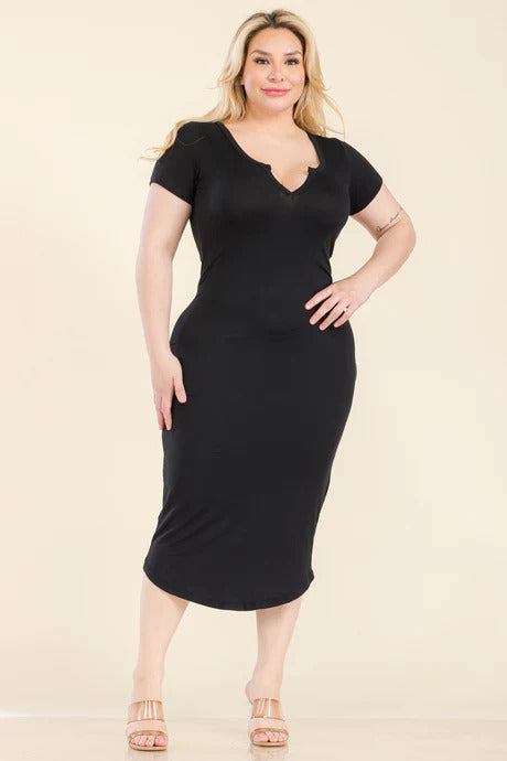 Plus Size Split Neck Bodycon Midi Dress king-general-store-5710.myshopify.com