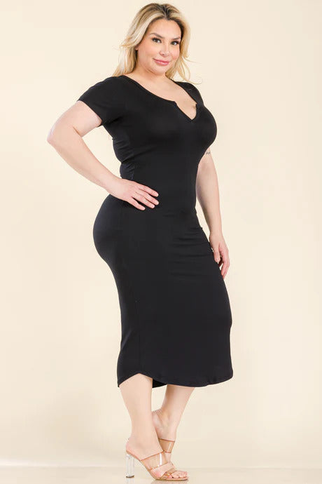 Plus Size Split Neck Bodycon Midi Dress king-general-store-5710.myshopify.com