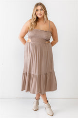 Plus Smocked Cut-out Strappy Flare Hem Midi Dress king-general-store-5710.myshopify.com
