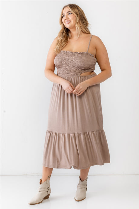 Plus Smocked Cut-out Strappy Flare Hem Midi Dress king-general-store-5710.myshopify.com