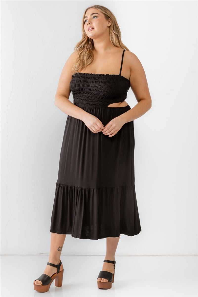 Plus Smocked Cut-out Strappy Flare Hem Midi Dress king-general-store-5710.myshopify.com