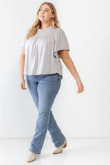 Plus Grey Cotton Blend Smoked Short Sleeve Top king-general-store-5710.myshopify.com