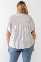 Plus Grey Cotton Blend Smoked Short Sleeve Top king-general-store-5710.myshopify.com