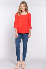 Tomato 3/4 Roll Up Sleeve Pleated Blouse king-general-store-5710.myshopify.com