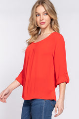 Tomato 3/4 Roll Up Sleeve Pleated Blouse king-general-store-5710.myshopify.com