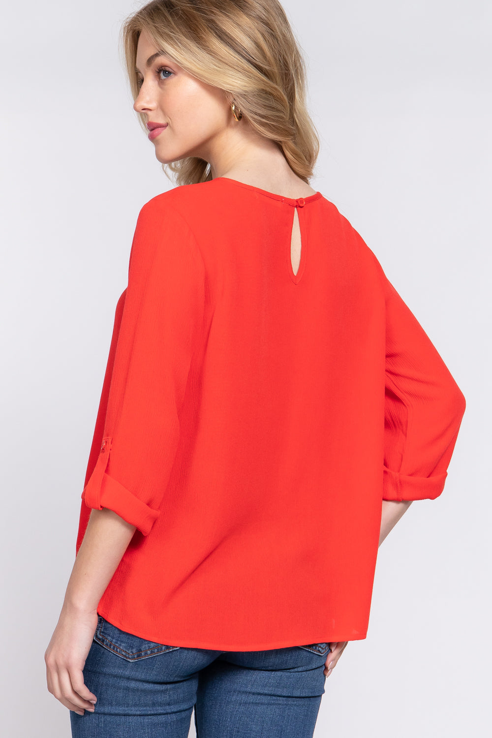 Tomato 3/4 Roll Up Sleeve Pleated Blouse king-general-store-5710.myshopify.com