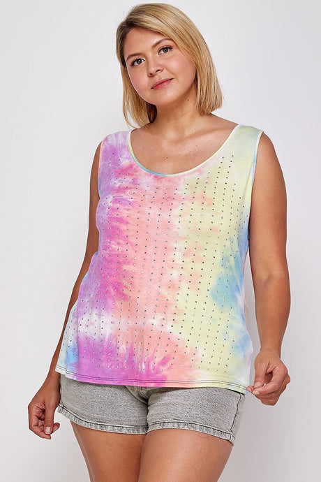 Tie Dye Tank With Studded Detail, Loose Fit, Easy Casual Wear king-general-store-5710.myshopify.com