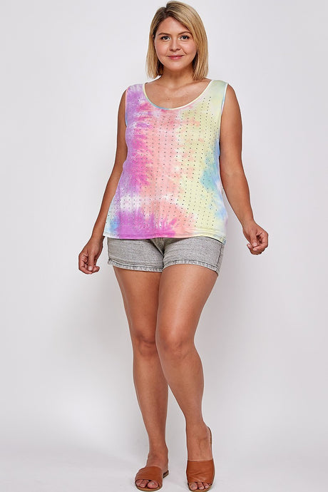 Tie Dye Tank With Studded Detail, Loose Fit, Easy Casual Wear king-general-store-5710.myshopify.com