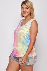 Tie Dye Tank With Studded Detail, Loose Fit, Easy Casual Wear king-general-store-5710.myshopify.com