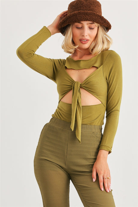 Green Cut-out Tie Knit Long Sleeve Bodysuit king-general-store-5710.myshopify.com