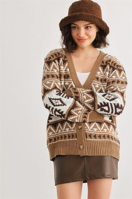 Fair Isle Knit Button-up Long Sleeve Cardigan Sweater king-general-store-5710.myshopify.com