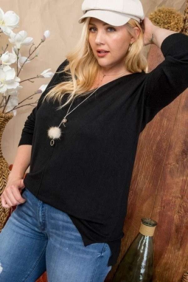 Plus Size V Neck 3/4 Sleeve Side Slit Hi-lo Sweater king-general-store-5710.myshopify.com