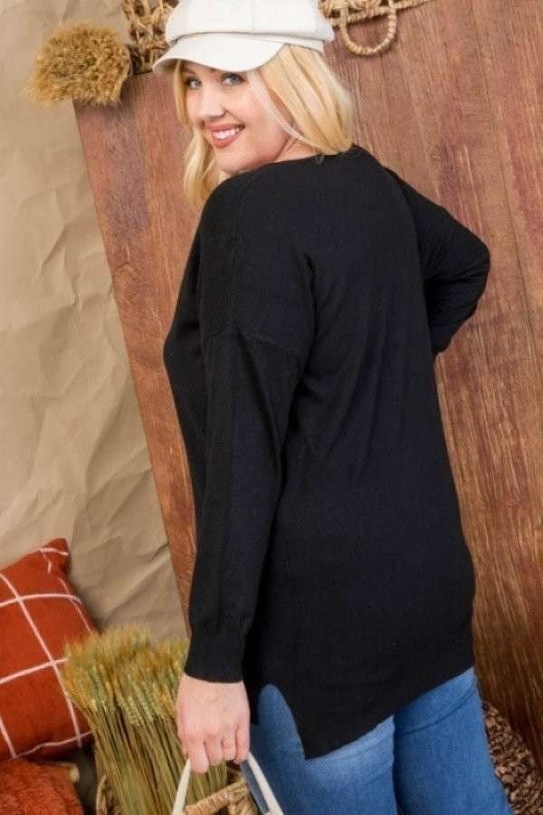 Plus Size V Neck 3/4 Sleeve Side Slit Hi-lo Sweater king-general-store-5710.myshopify.com