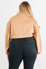 Plus Satin Zip-up Ruched Long Sleeve Cropped Bomber Jacket king-general-store-5710.myshopify.com