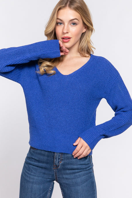 Blue Dolman Sleeve Strappy Open Back Sweater king-general-store-5710.myshopify.com