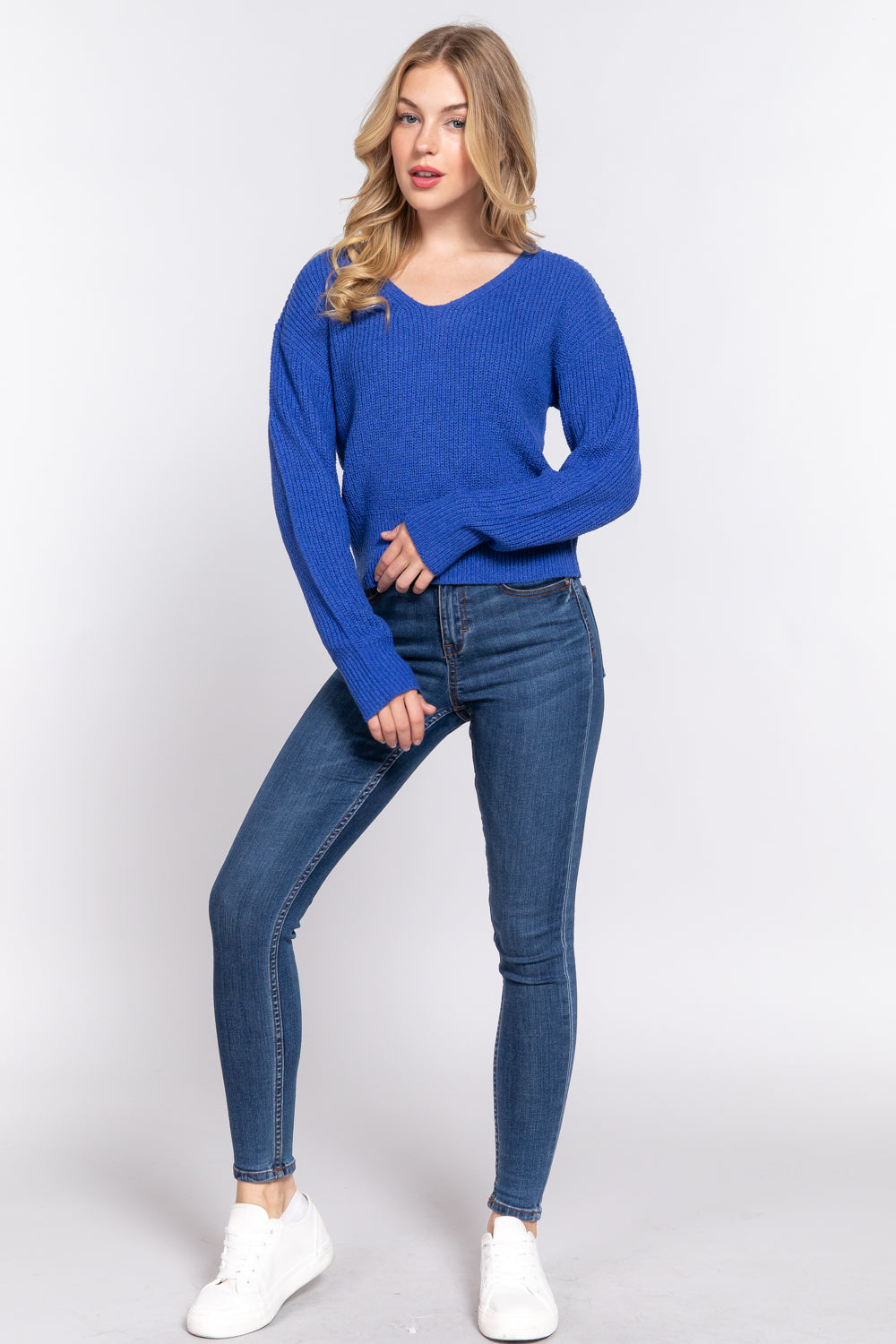 Blue Dolman Sleeve Strappy Open Back Sweater king-general-store-5710.myshopify.com