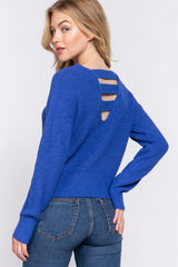 Blue Dolman Sleeve Strappy Open Back Sweater king-general-store-5710.myshopify.com