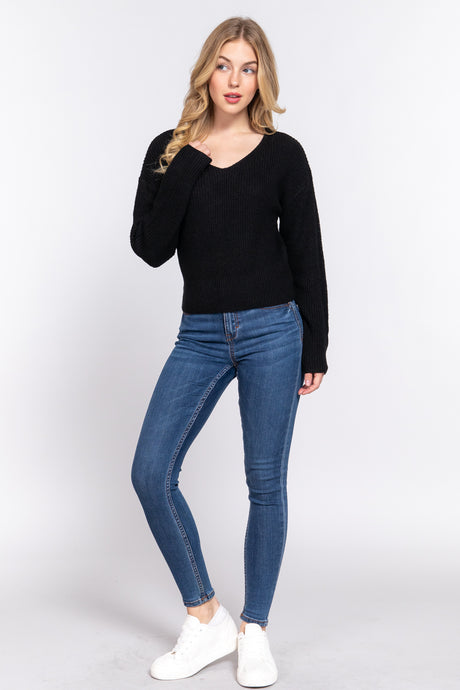 Black Dolman Sleeve Strappy Open Back Sweater king-general-store-5710.myshopify.com