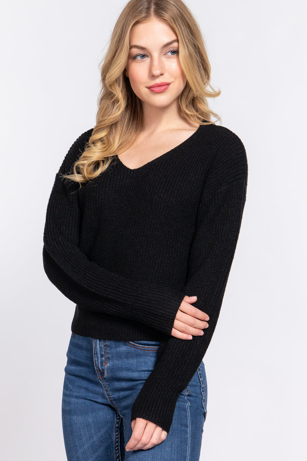 Black Dolman Sleeve Strappy Open Back Sweater king-general-store-5710.myshopify.com