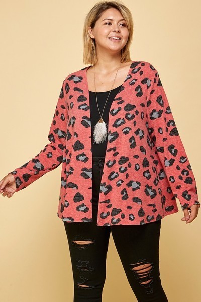 Plus Size Animal Printed Open Front Cropped Cardigan in Red king-general-store-5710.myshopify.com
