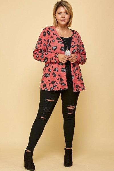 Plus Size Animal Printed Open Front Cropped Cardigan in Red king-general-store-5710.myshopify.com