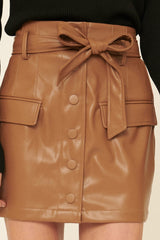 Camel Faux Leather Mini Skirt king-general-store-5710.myshopify.com