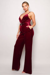 Samba Rhinestone Belt Velvet Jumpsuit in Burgundy king-general-store-5710.myshopify.com