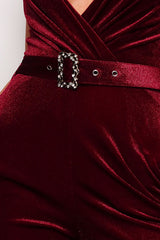 Samba Rhinestone Belt Velvet Jumpsuit in Burgundy king-general-store-5710.myshopify.com